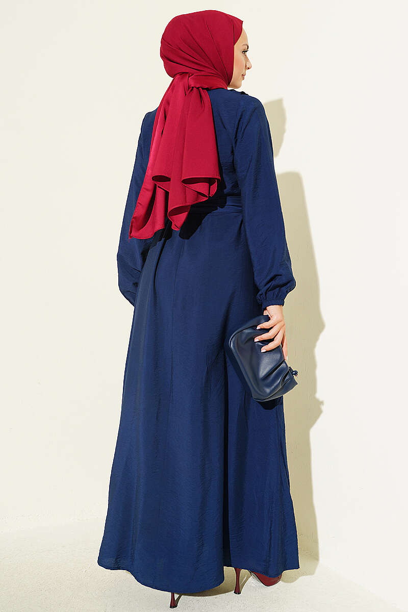 Dress with Cross Ruffle Detail - Navy