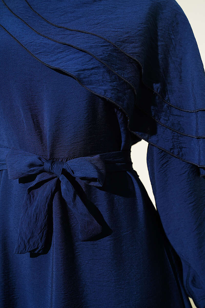 Dress with Cross Ruffle Detail - Navy
