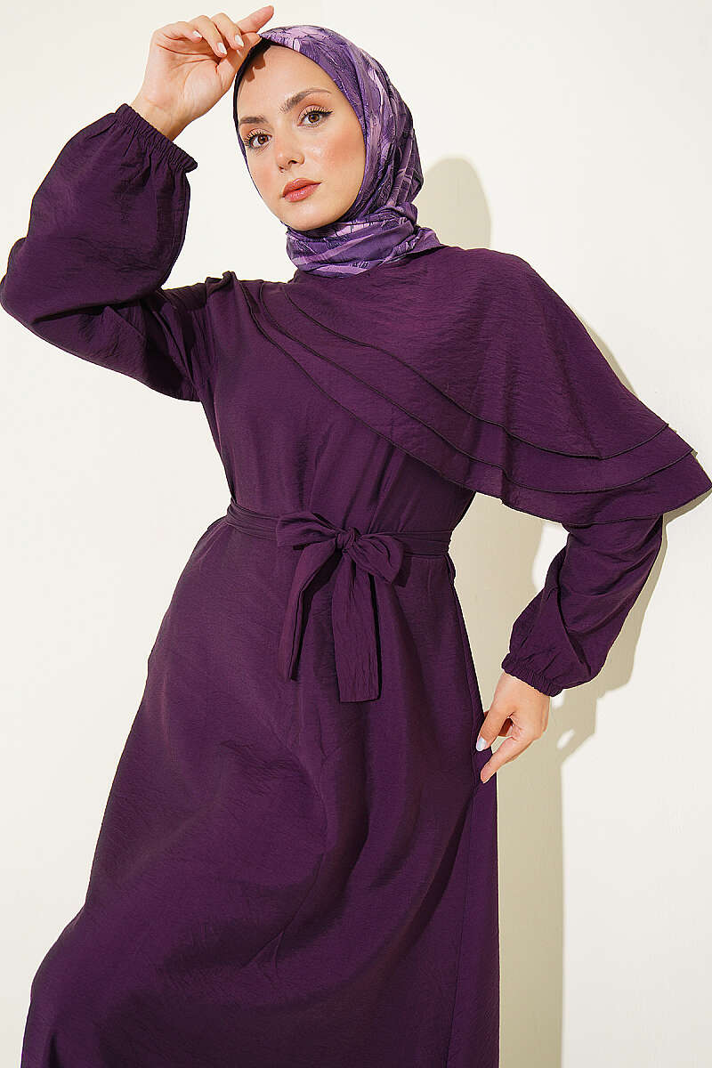 Dress with Cross Ruffle Detail - Purple