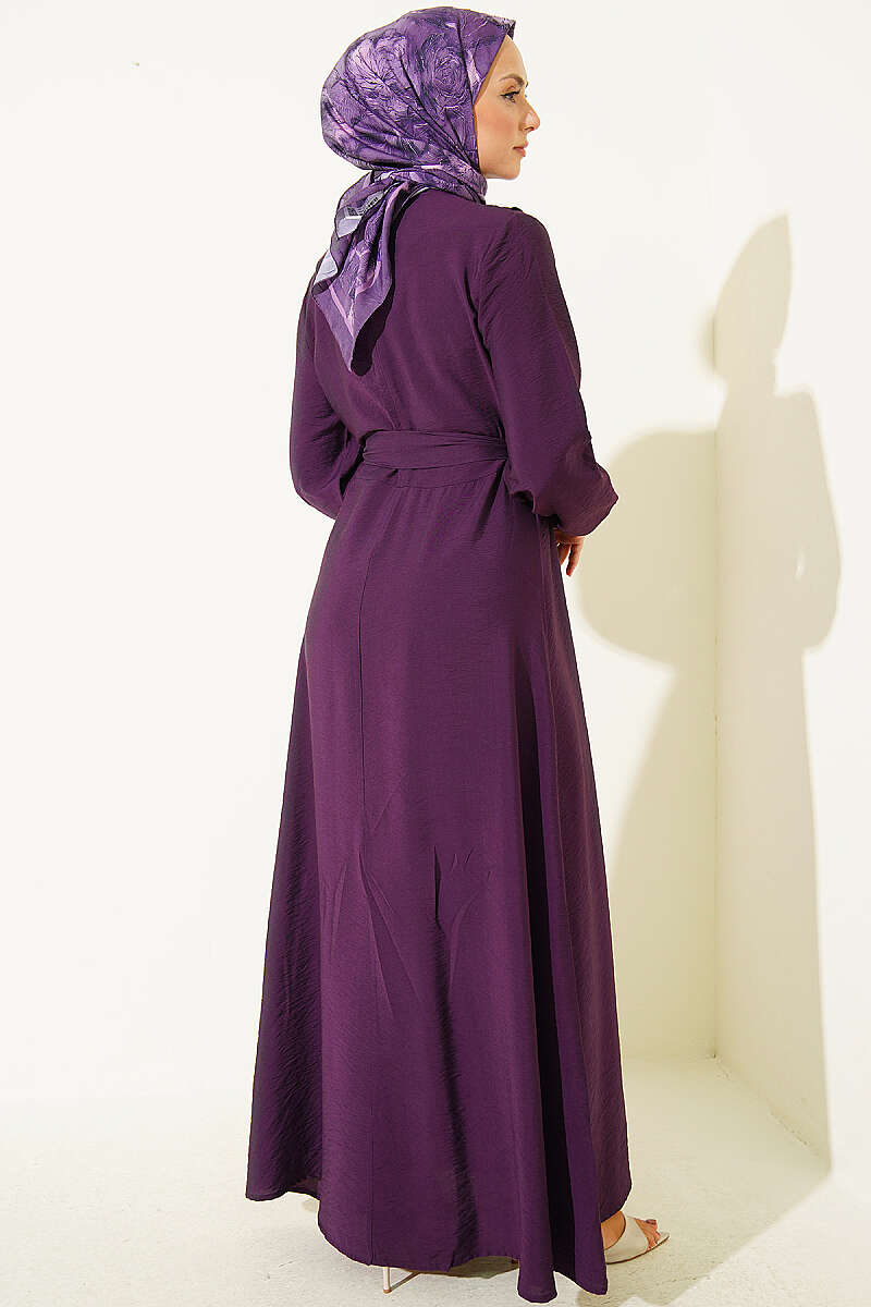 Dress with Cross Ruffle Detail - Purple