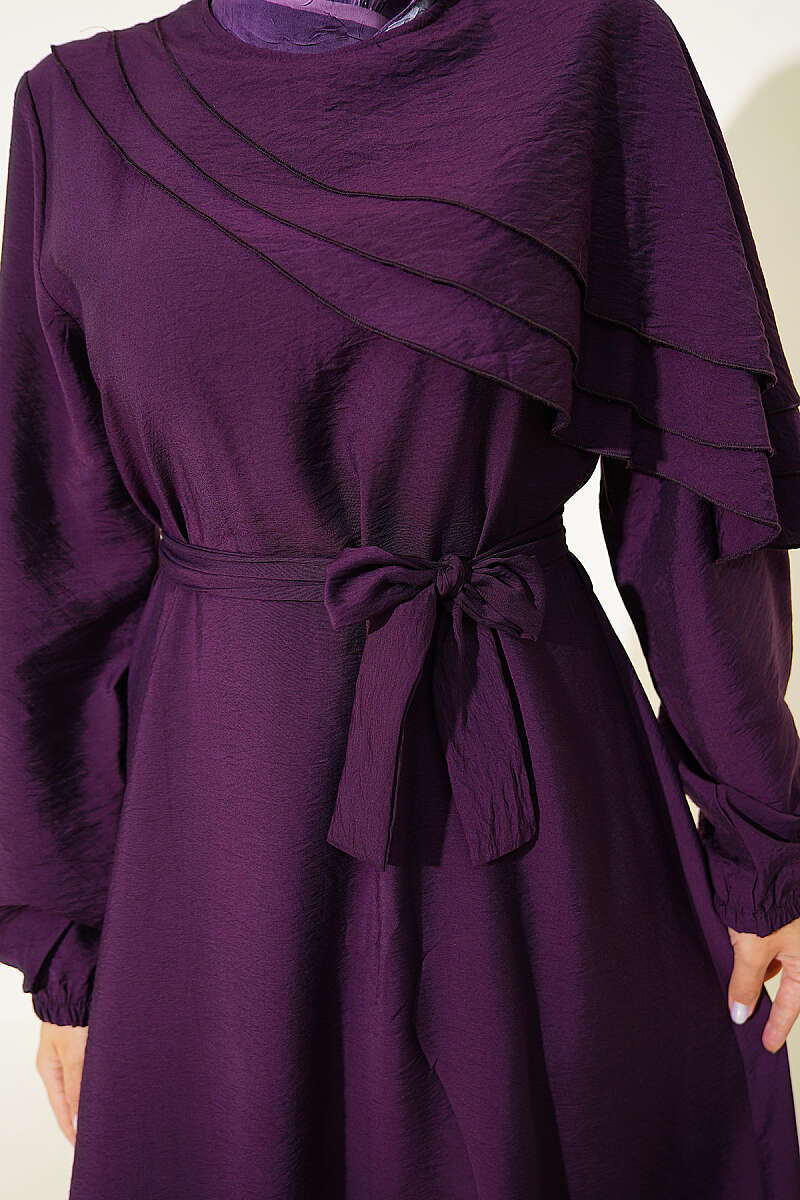 Dress with Cross Ruffle Detail - Purple