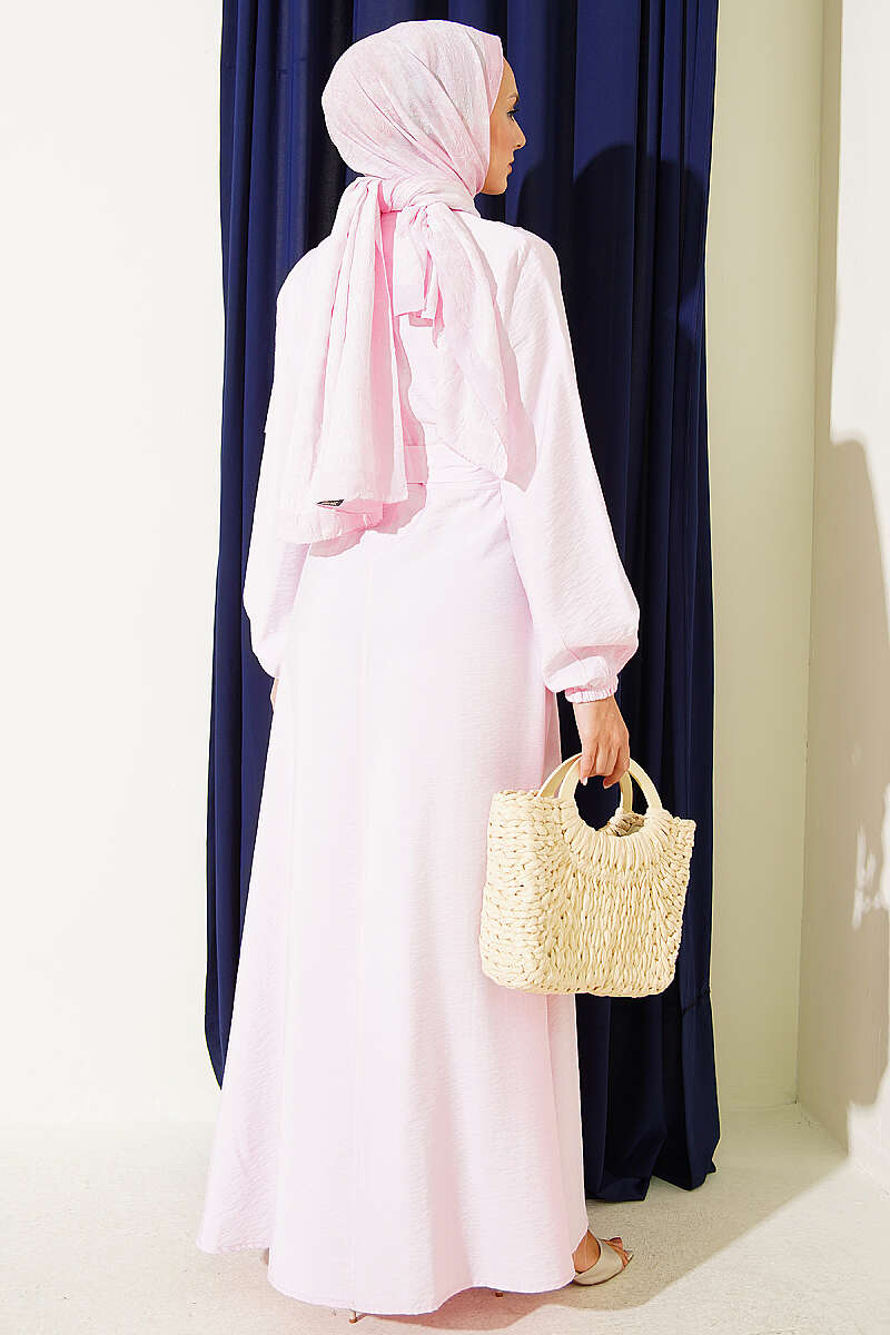 Dress with Cross Ruffle Detail - Pink