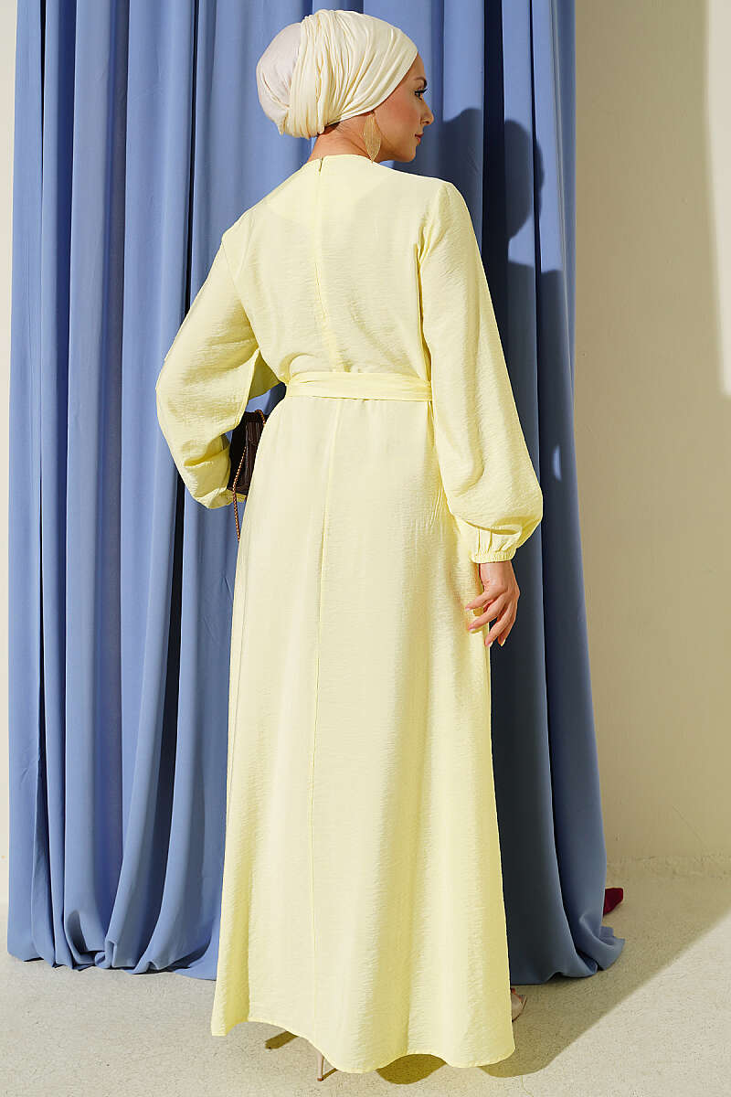 Dress with Cross Ruffle Detail - Yellow