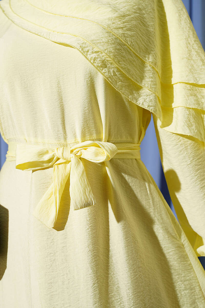 Dress with Cross Ruffle Detail - Yellow