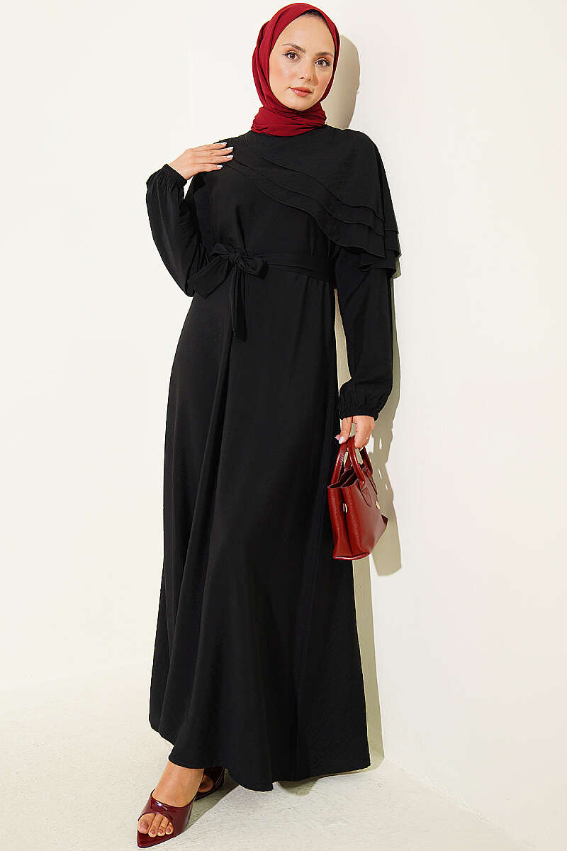 Dress with Cross Ruffle Detail - Black