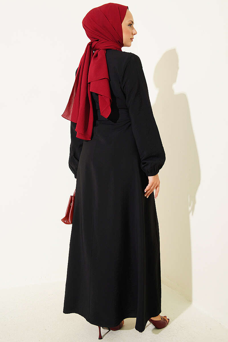 Dress with Cross Ruffle Detail - Black