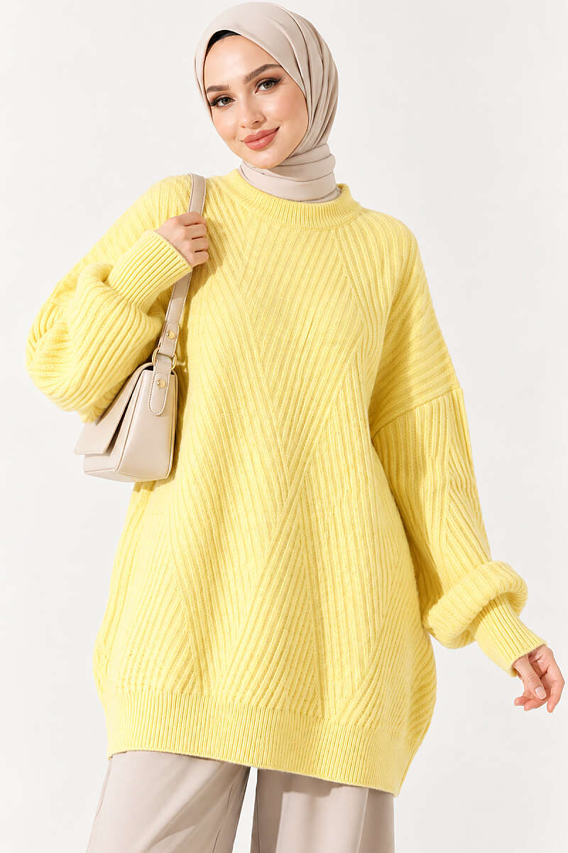 Long Cross-Rib Knit Tunic - Yellow