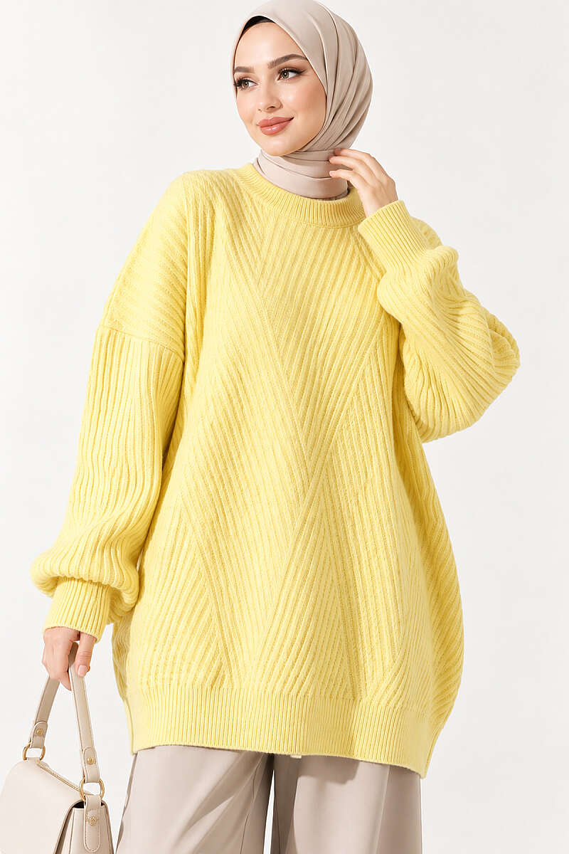 Long Cross-Rib Knit Tunic - Yellow