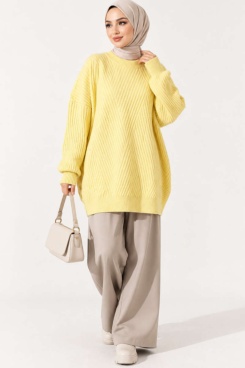 Long Cross-Rib Knit Tunic - Yellow
