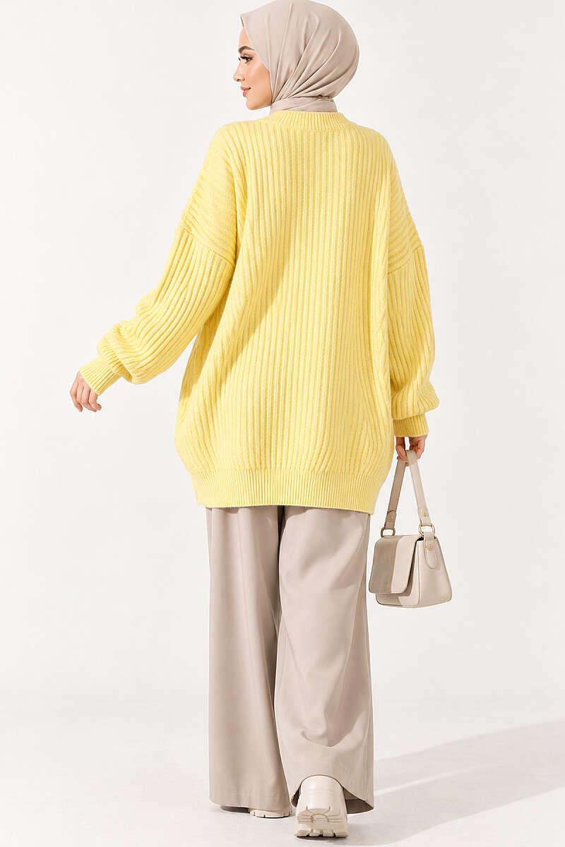 Long Cross-Rib Knit Tunic - Yellow