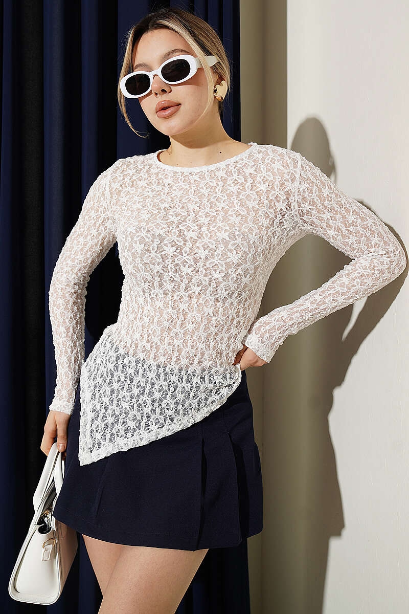 Criss-Cross Lace Blouse - White