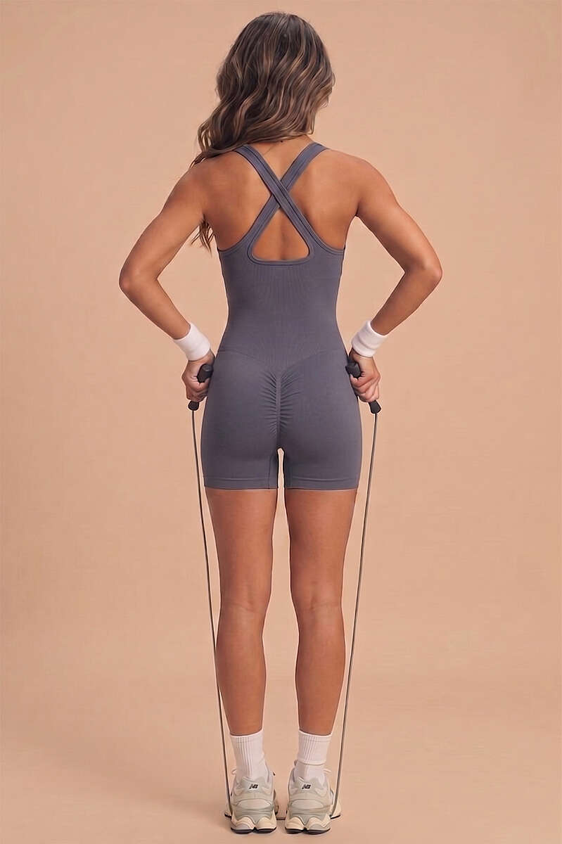 Criss-Cross Short Sports Jumpsuit - Smoke Grey