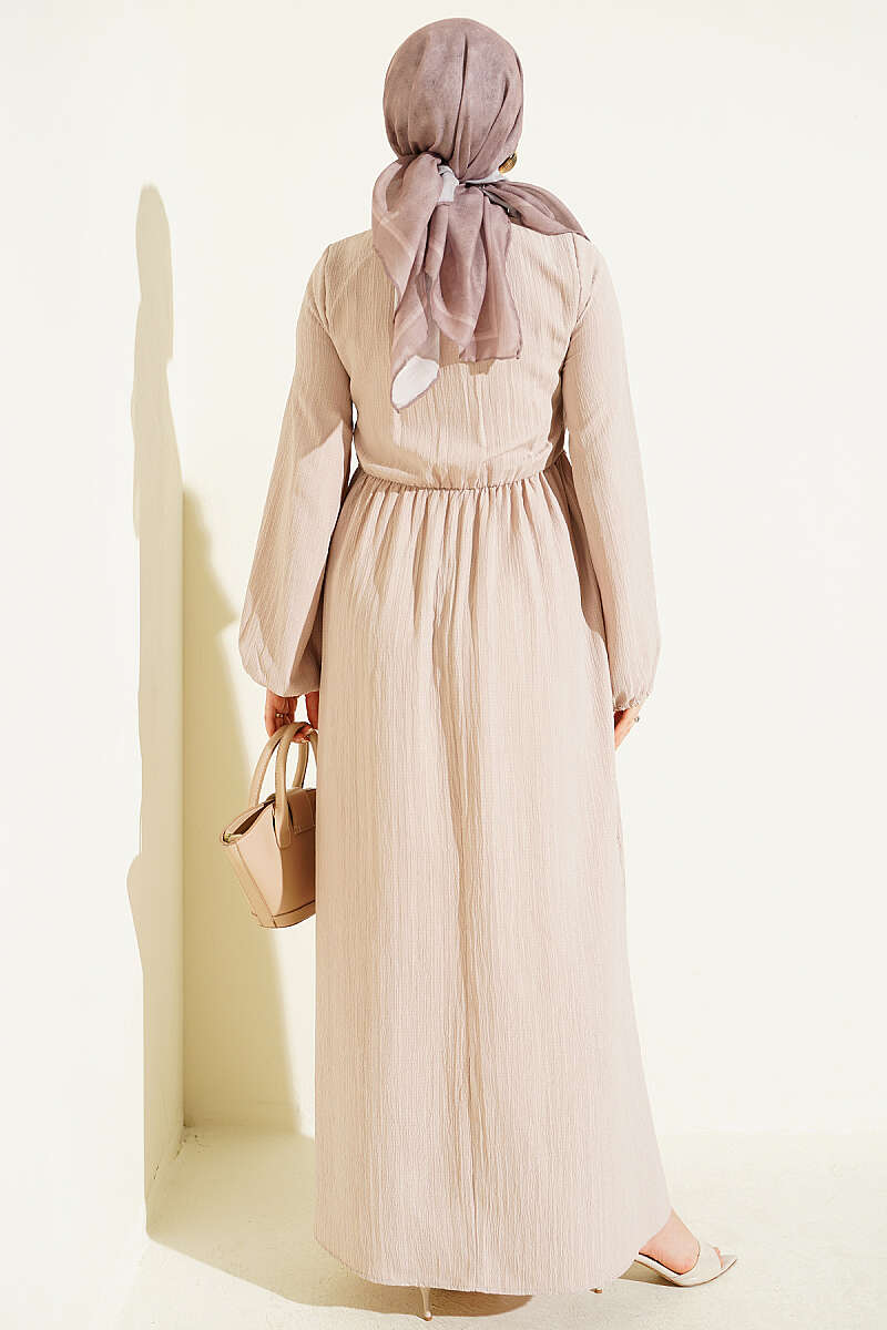 Dress with Crossover Bodice Panels - Beige