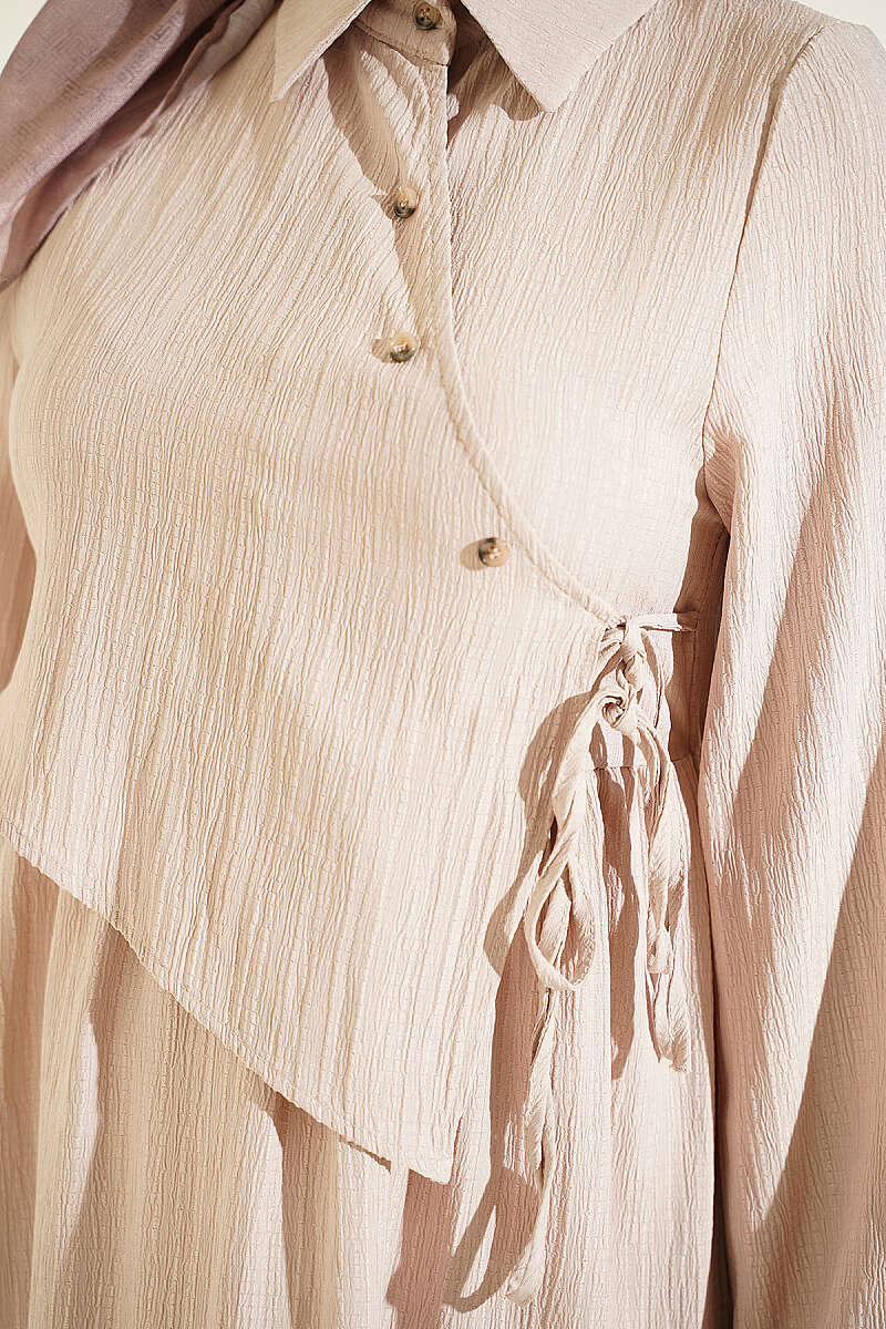 Dress with Crossover Bodice Panels - Beige