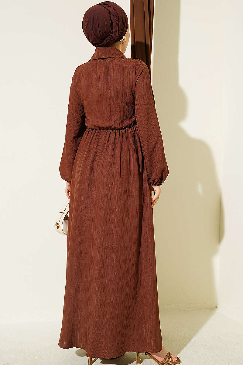 Dress with Crossover Bodice Panels - Brown