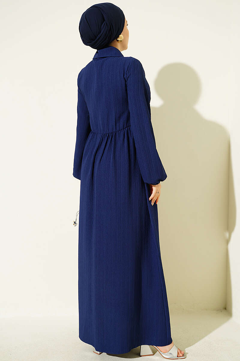 Dress with Crossover Bodice Panels - Navy