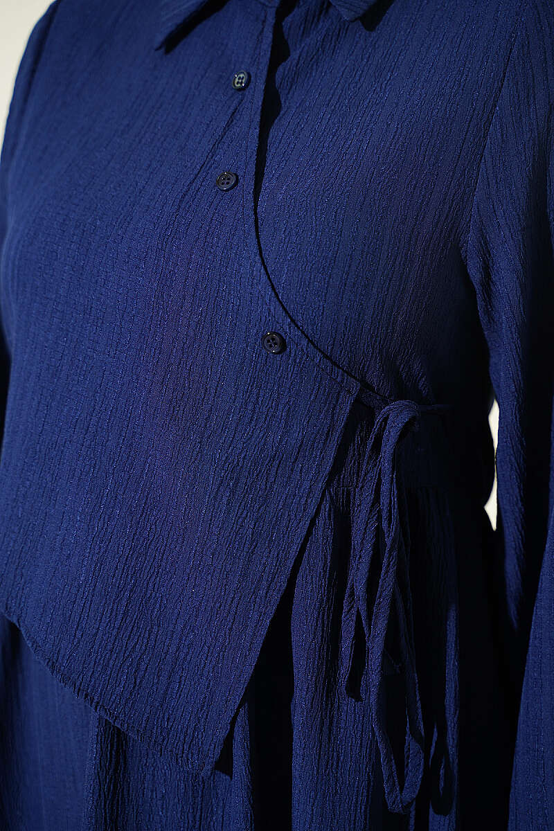 Dress with Crossover Bodice Panels - Navy