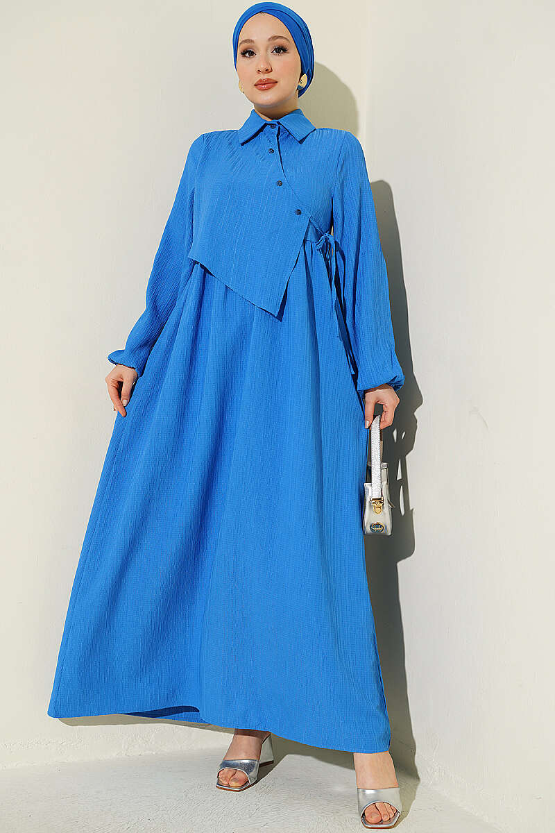 Dress with Crossover Bodice Panels - Saxe Blue