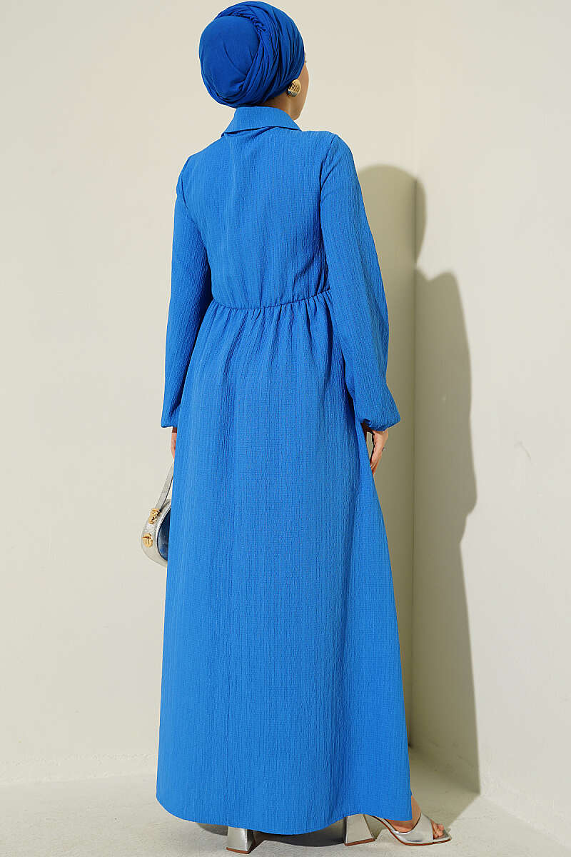 Dress with Crossover Bodice Panels - Saxe Blue