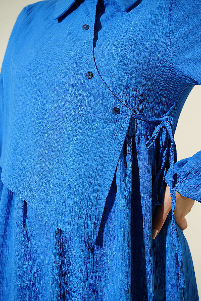Dress with Crossover Bodice Panels - Saxe Blue