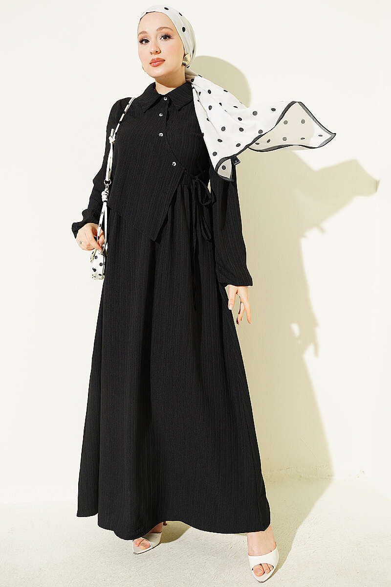 Dress with Crossover Bodice Panels - Black