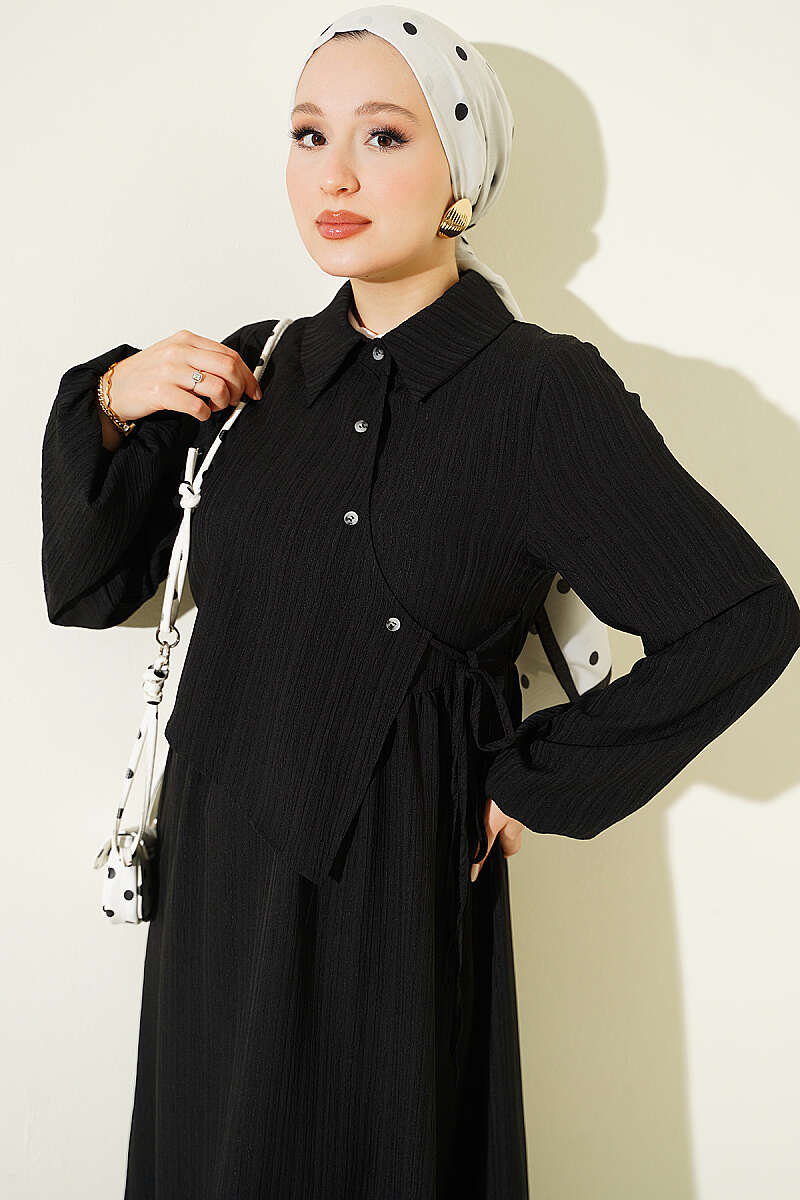 Dress with Crossover Bodice Panels - Black