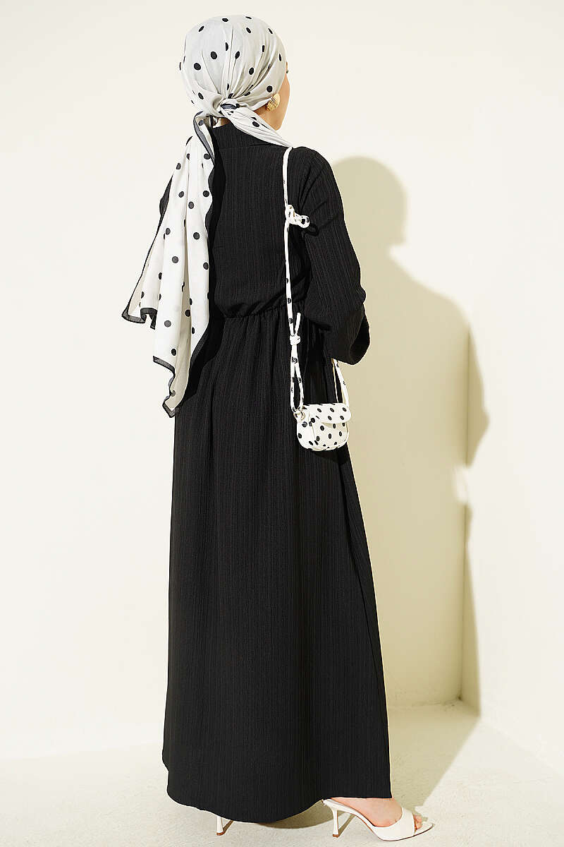 Dress with Crossover Bodice Panels - Black