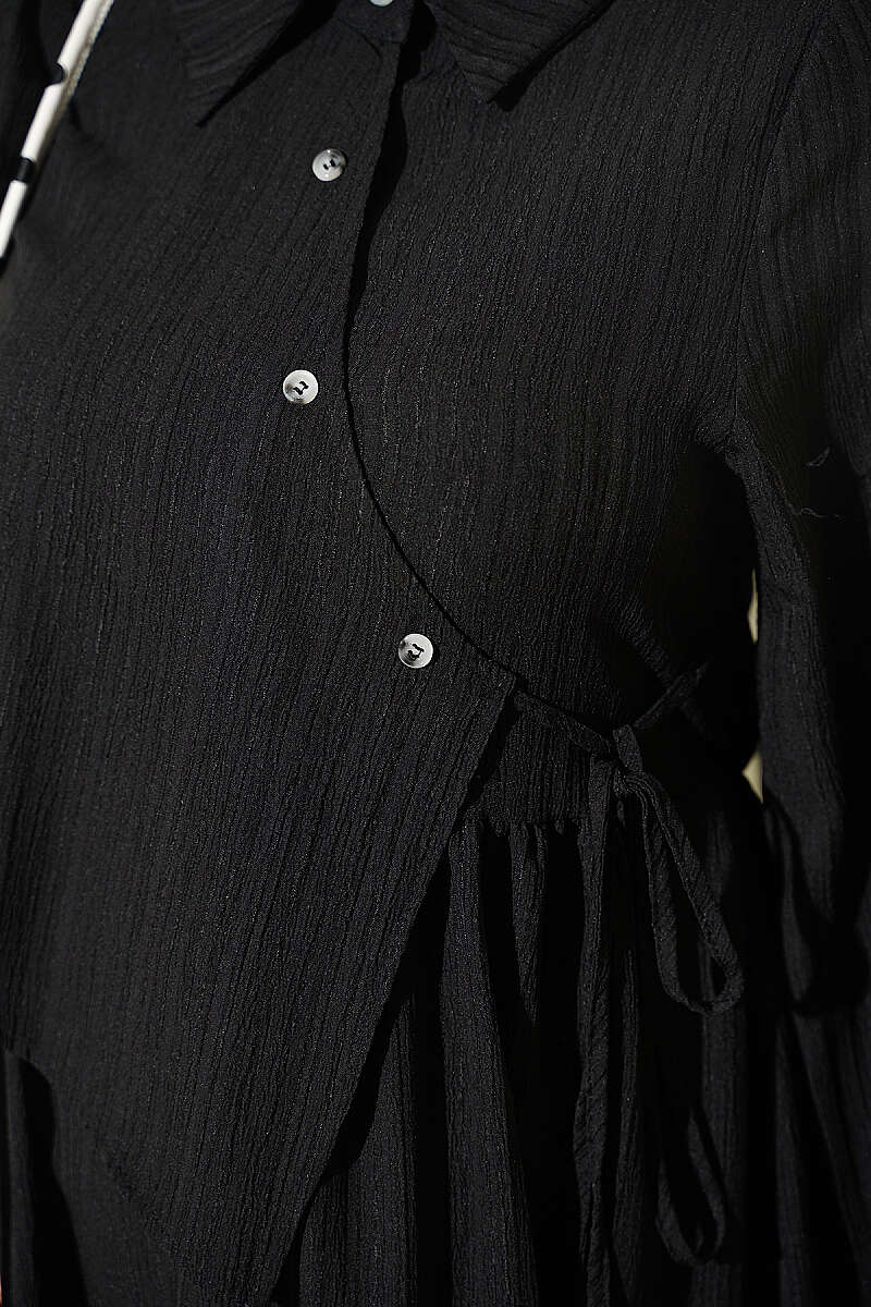 Dress with Crossover Bodice Panels - Black
