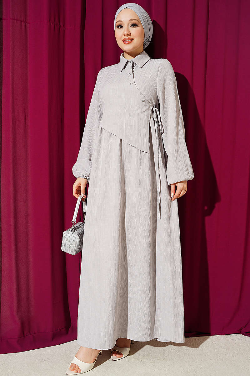 Dress with Crossover Bodice Panels - Stone