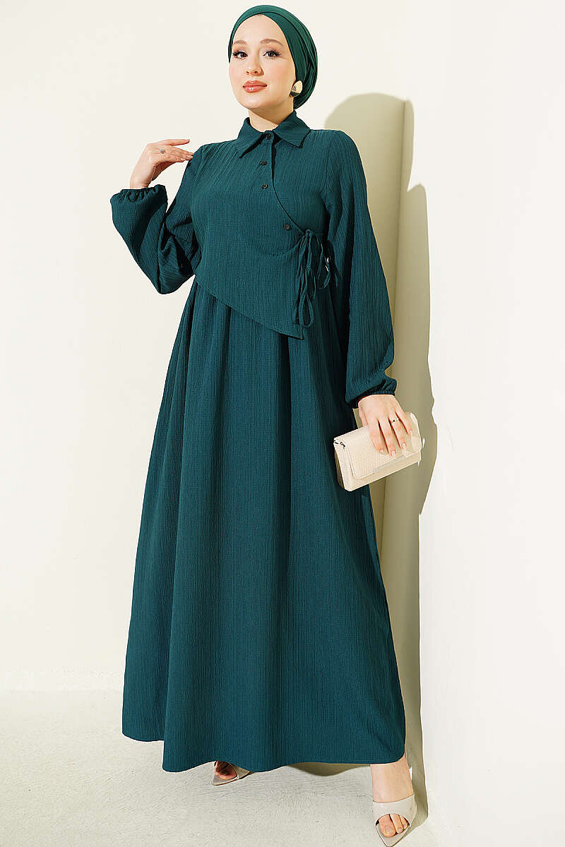 Dress with Crossover Bodice Panels - Emerald