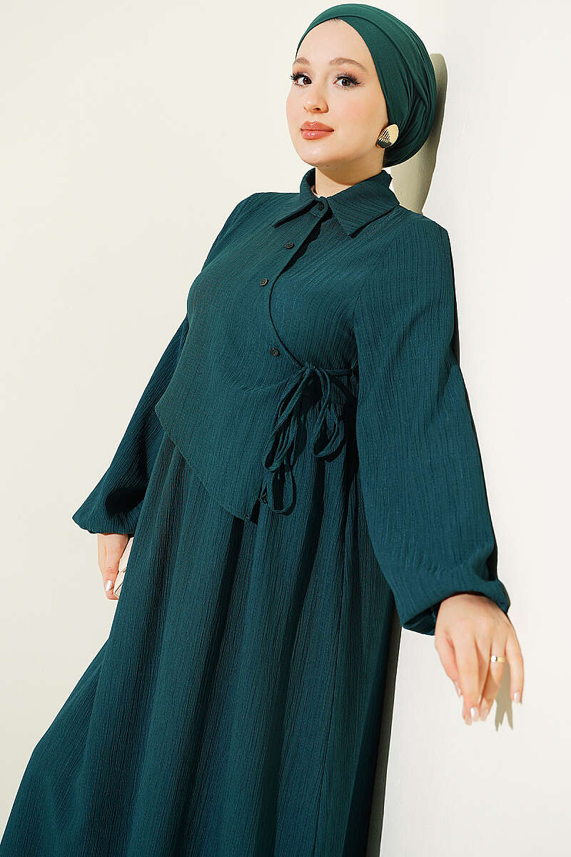 Dress with Crossover Bodice Panels - Emerald