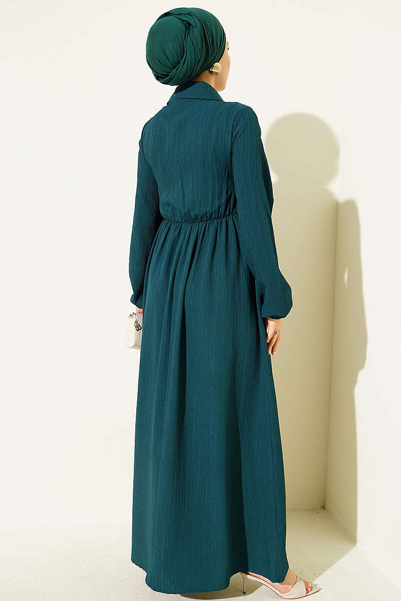 Dress with Crossover Bodice Panels - Emerald
