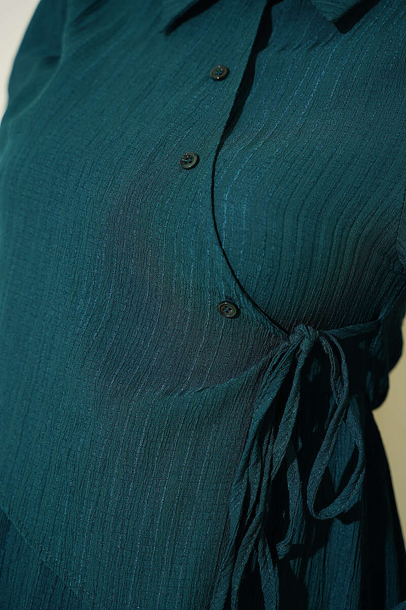 Dress with Crossover Bodice Panels - Emerald