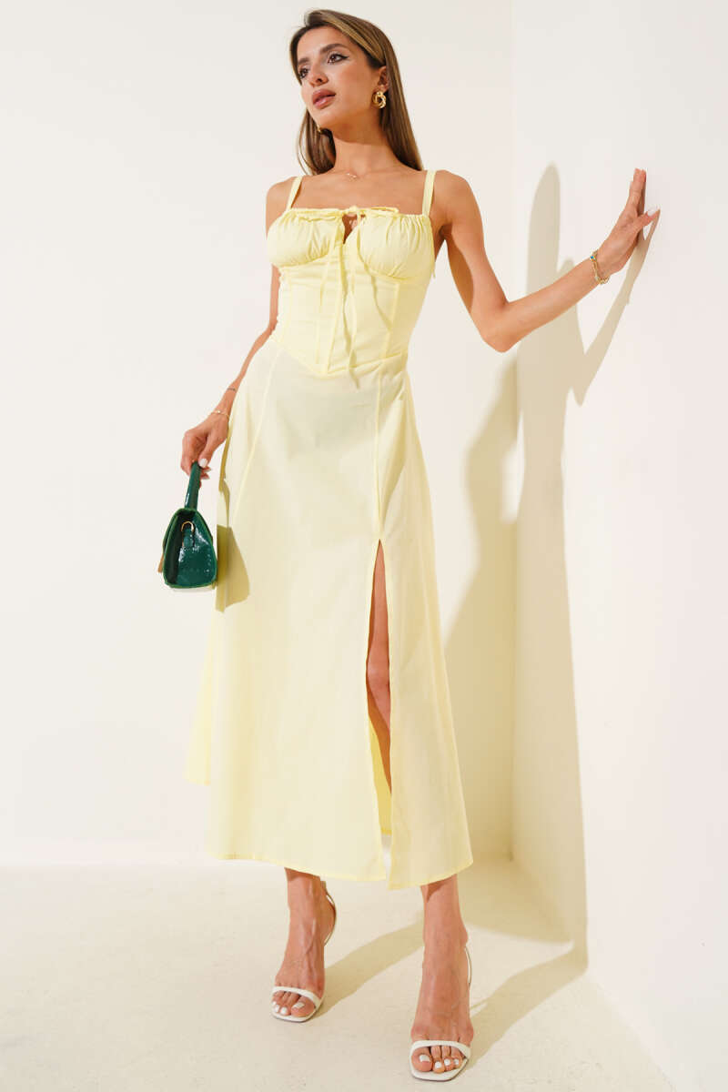 Criss-Cross Tie Dress with Slit - Yellow