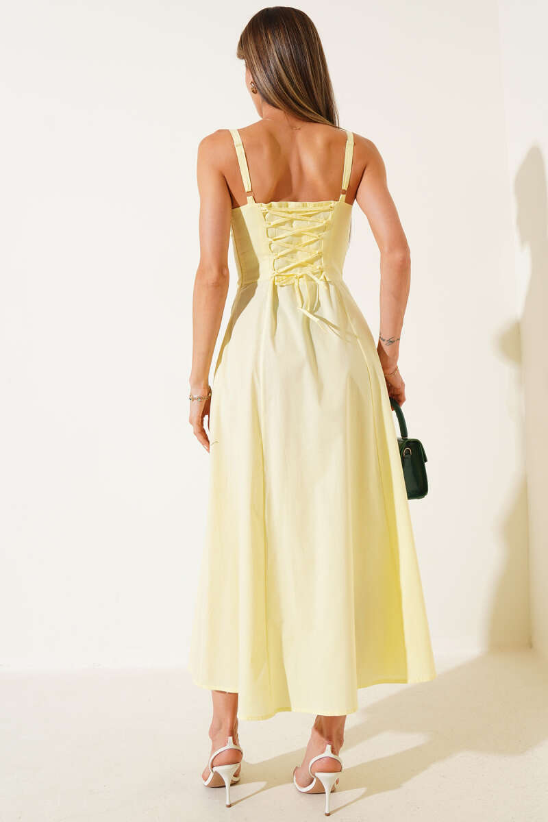 Criss-Cross Tie Dress with Slit - Yellow