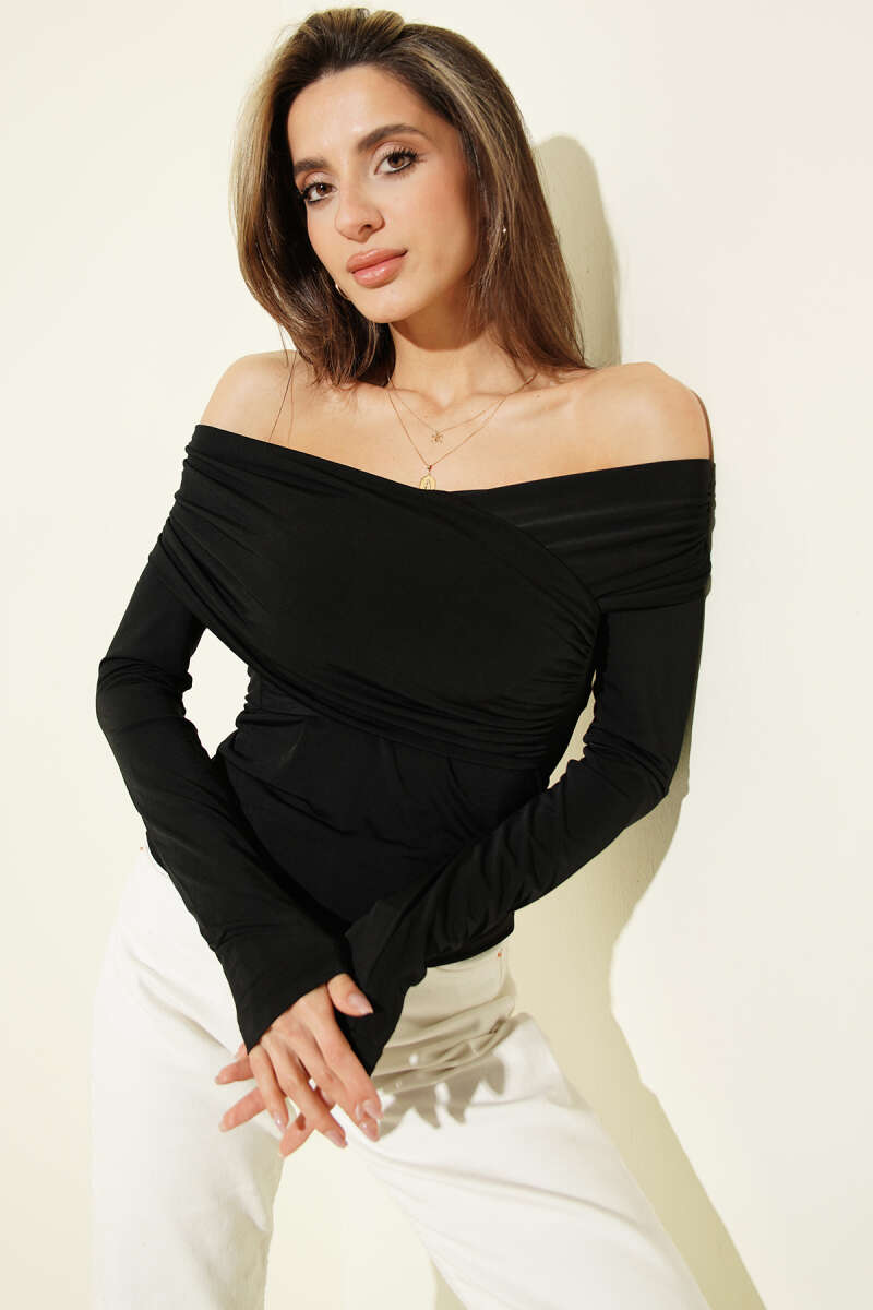 Cross Madonna-Neck Sandy Blouse - Black