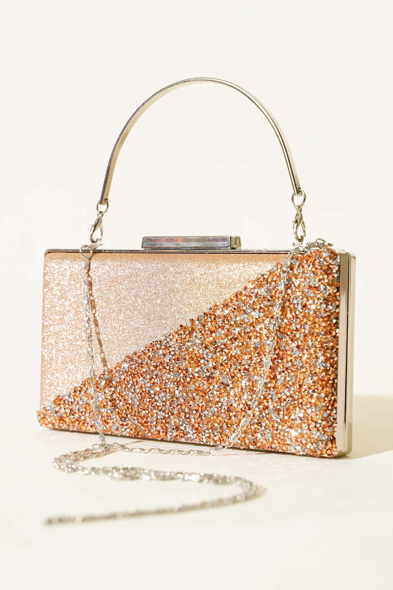 Rectangular Stone Crossbody Evening Bag - Copper
