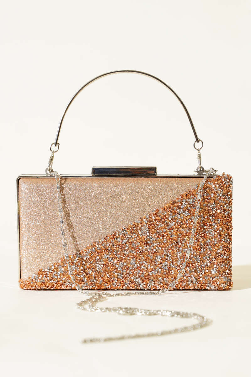 Rectangular Stone Crossbody Evening Bag - Copper