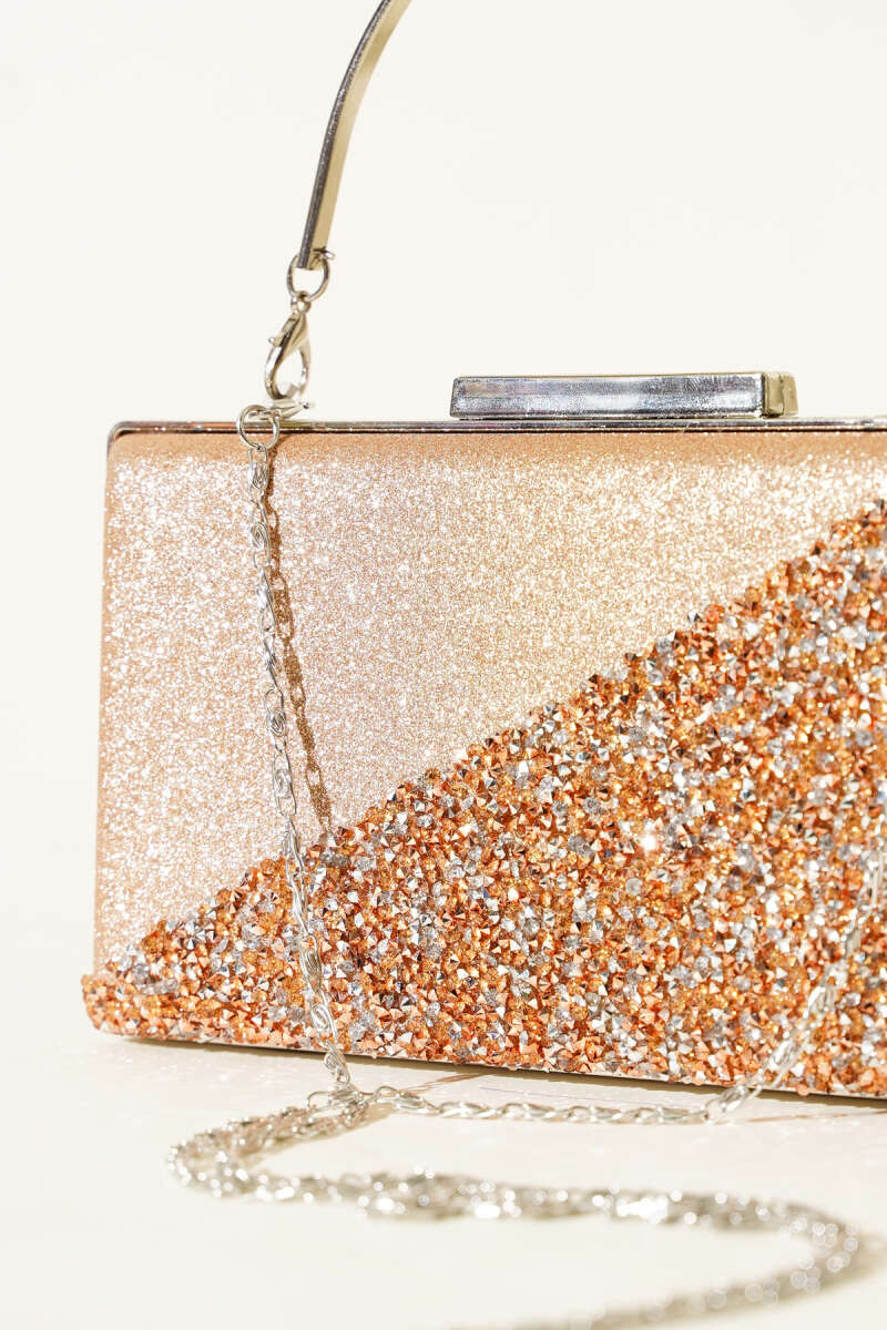 Rectangular Stone Crossbody Evening Bag - Copper