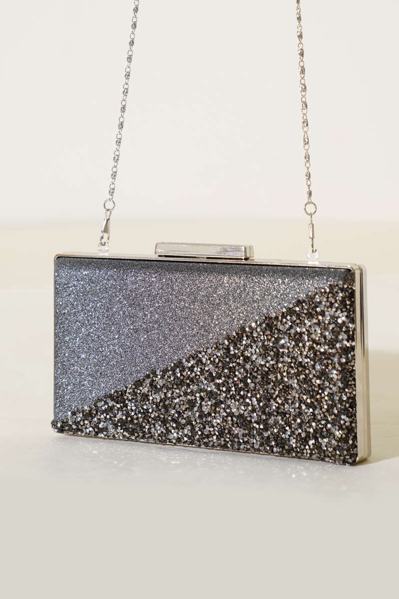 Rectangular Stone Crossbody Evening Bag - Smoke Grey