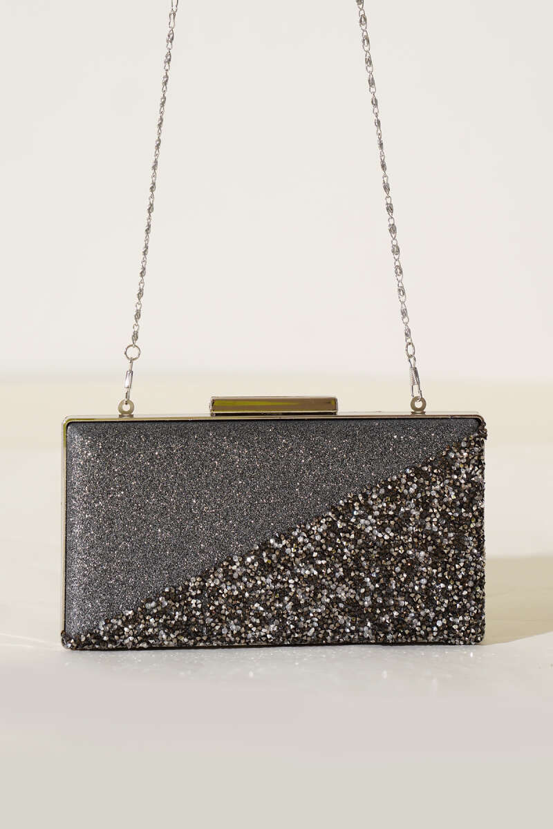 Rectangular Stone Crossbody Evening Bag - Smoke Grey