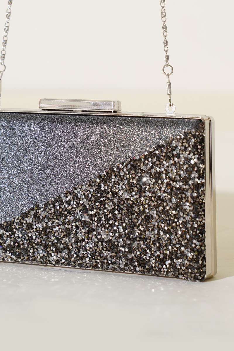 Rectangular Stone Crossbody Evening Bag - Smoke Grey