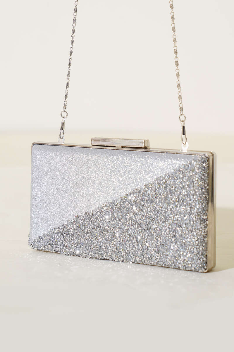 Rectangular Stone Crossbody Evening Bag - Silver