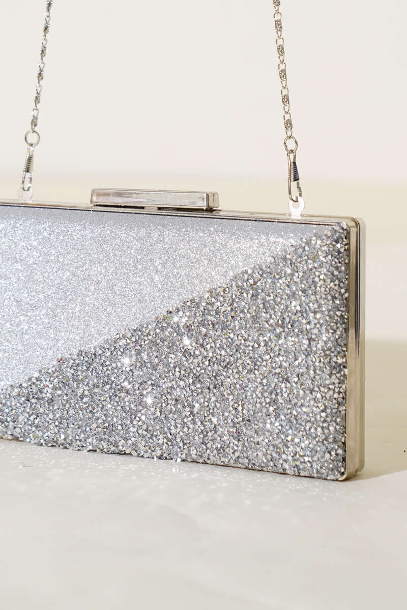 Rectangular Stone Crossbody Evening Bag - Silver