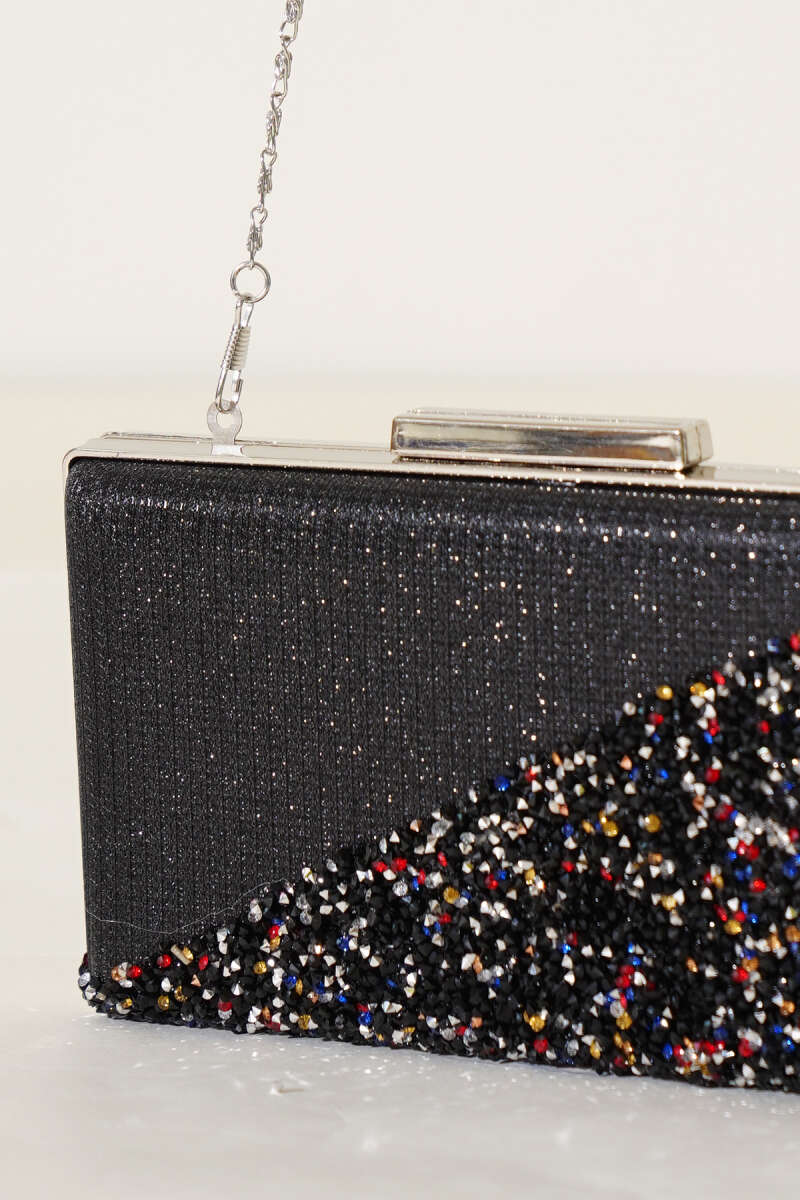 Rectangular Stone Crossbody Evening Bag - Multicolour