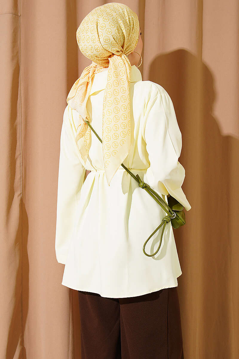 Wrap-Collar Shirt with Concealed Buttons - Yellow