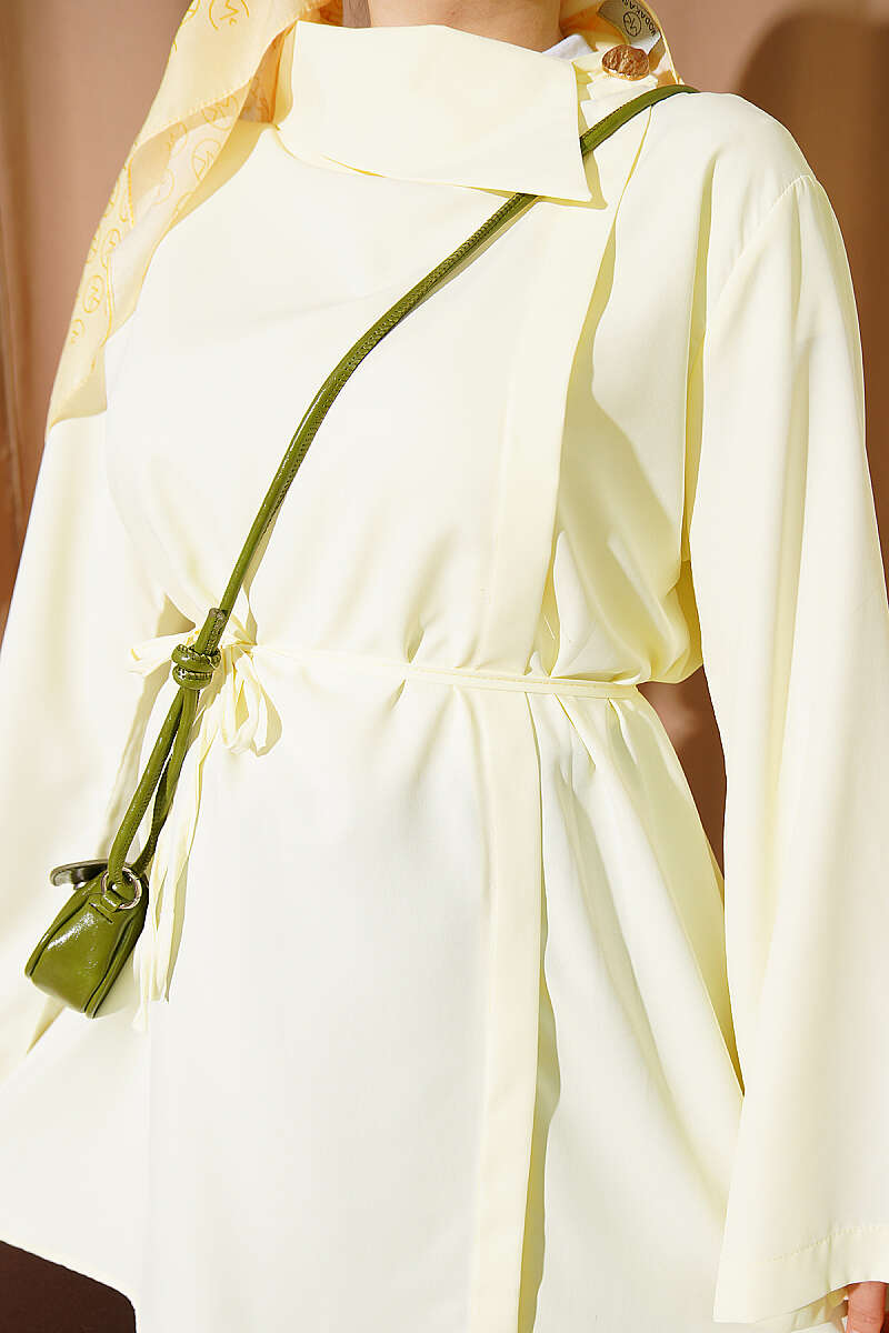 Wrap-Collar Shirt with Concealed Buttons - Yellow
