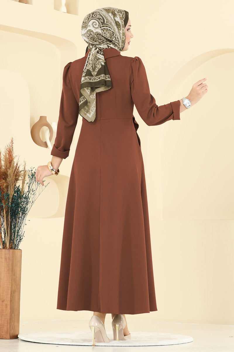 Double Knit Dress with Jacket Detail - Brown