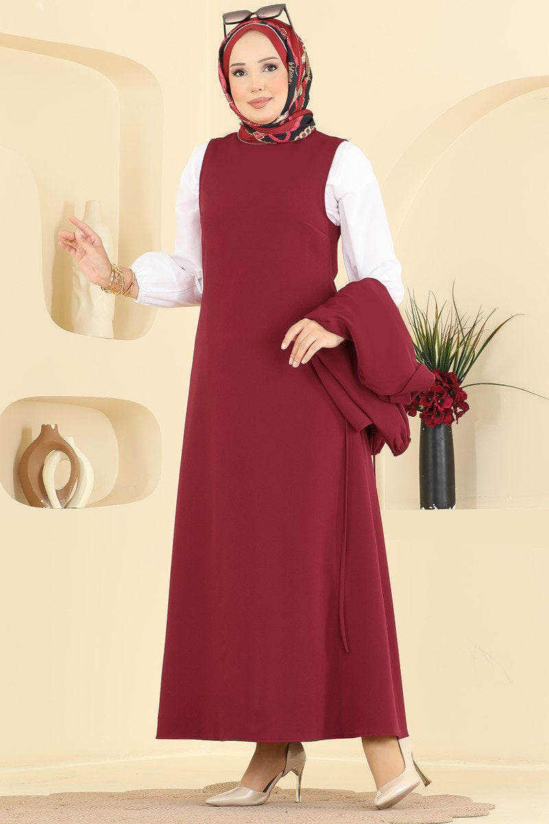 Double Knit Dress with Jacket - Burgundy