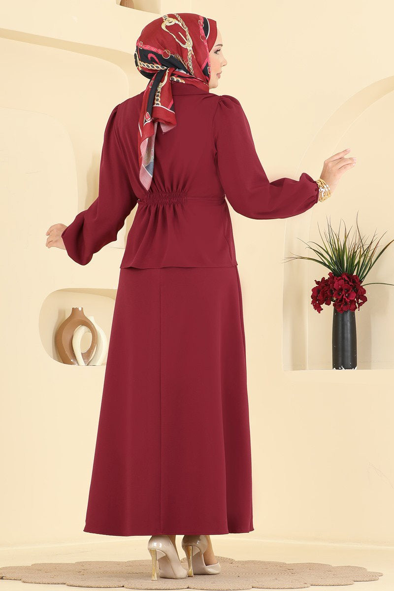 Double Knit Dress with Jacket - Burgundy